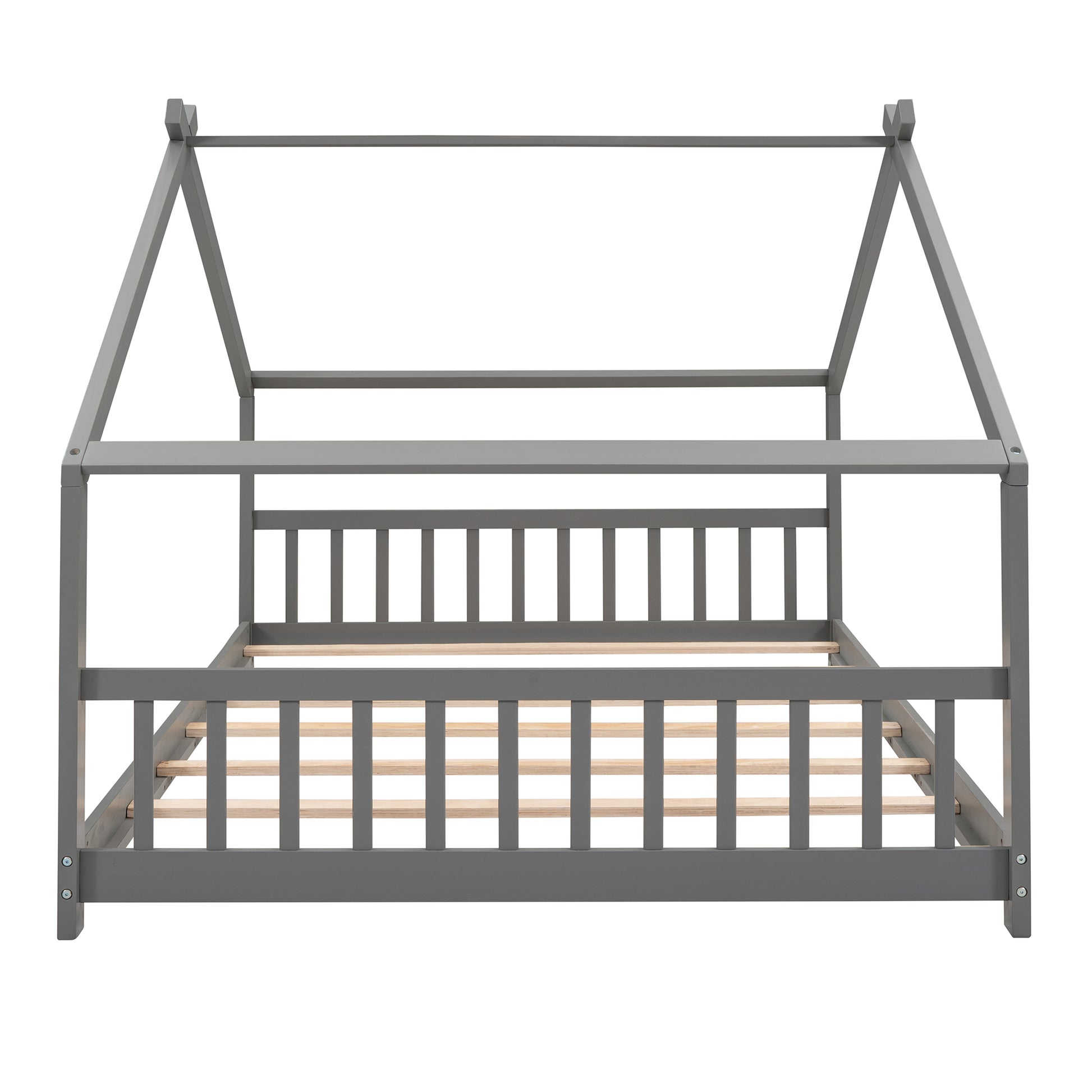 Full Size House Bed Wood Bed, Gray Gray Solid Wood