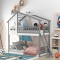 Twin Over Twin Bunk Bed Wood Bed With Roof, Window, Ladder Gray Old Sku :Lp000008Aae Twin Gray Solid Wood