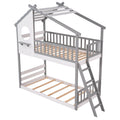 Twin Over Twin Bunk Bed Wood Bed With Roof, Window, Ladder Gray Old Sku :Lp000008Aae Twin Gray Solid Wood