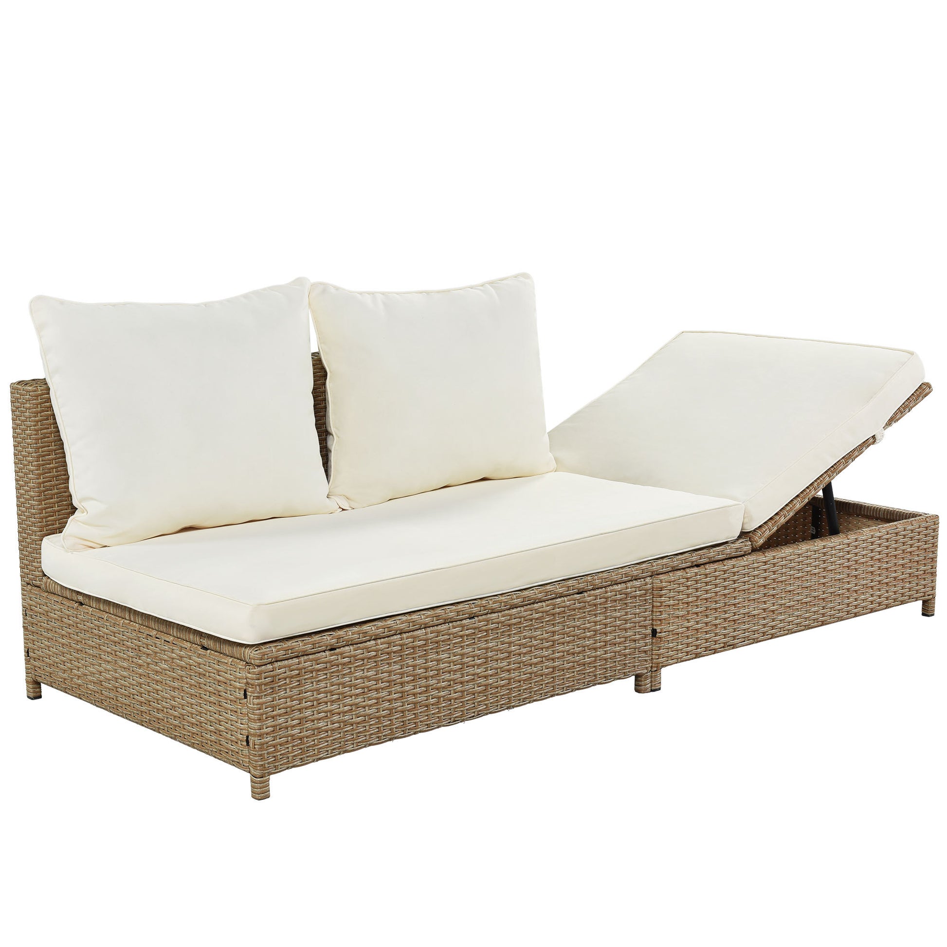 Patio 3 Piece Rattan Sofa Set All Weather Pe Wicker Sectional Set With Adjustable Chaise Lounge Frame And Tempered Glass Table, Natural Brown Yes Complete Patio Set Natural Water Resistant Frame Water Resistant Cushion Garden & Outdoor Casual Sofa