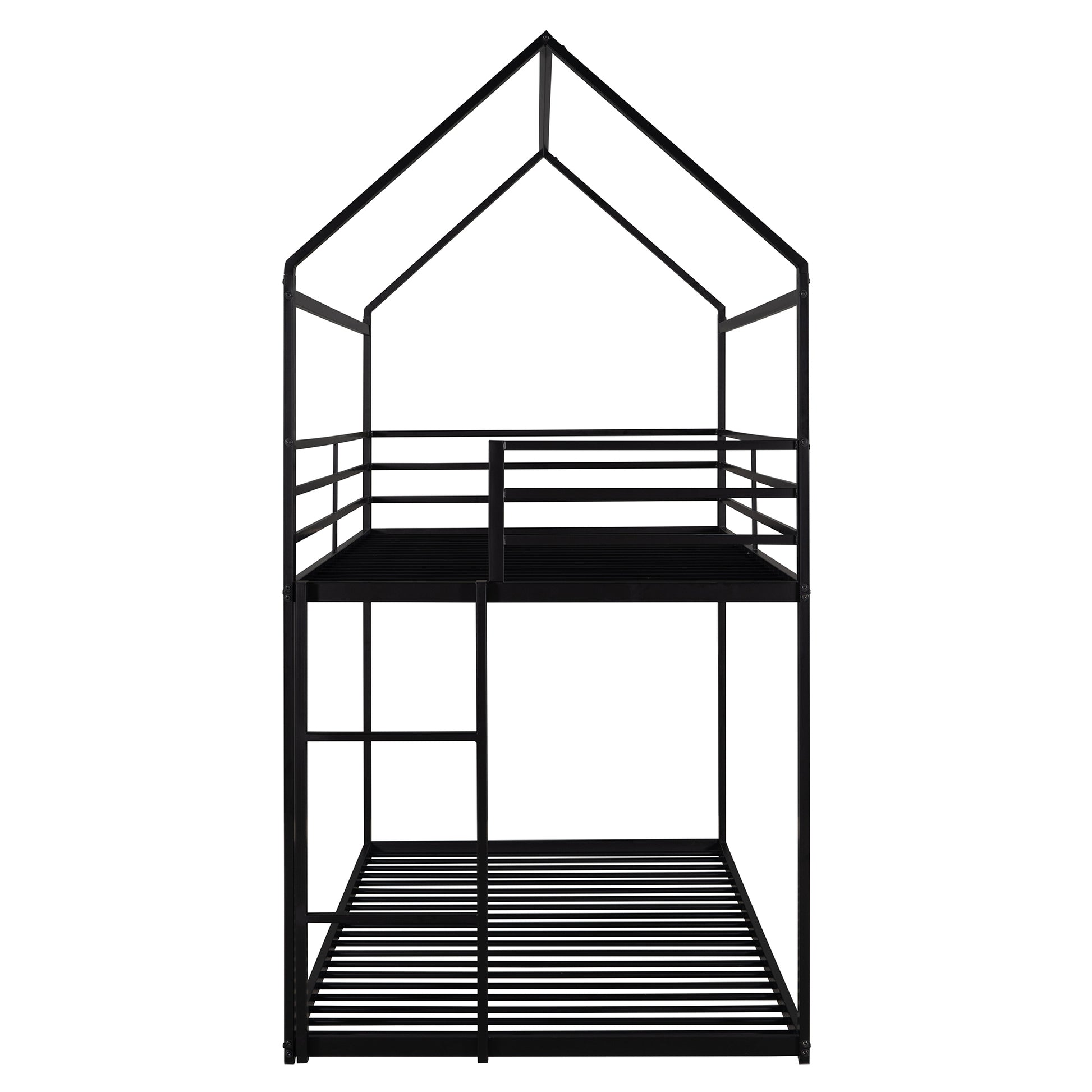 Bunk Beds For Kids Twin Over Twin,House Bunk Bed Metal Bed Frame Built In Ladder,No Box Spring Needed Black Black Metal