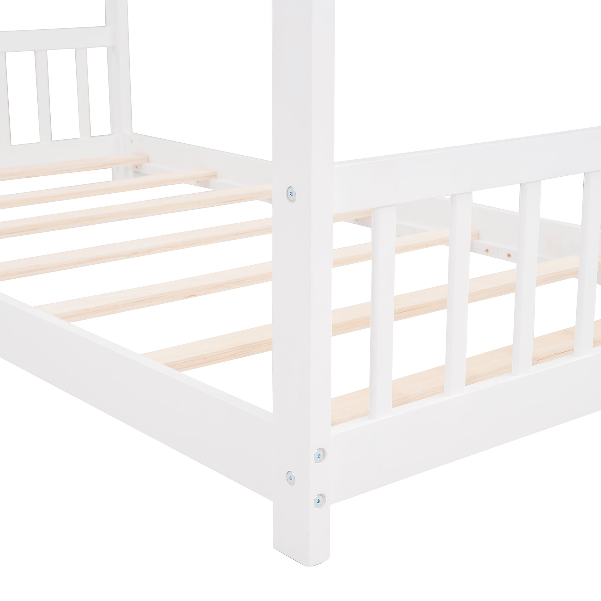 Twin Size House Bed Wood Bed, White White Solid Wood