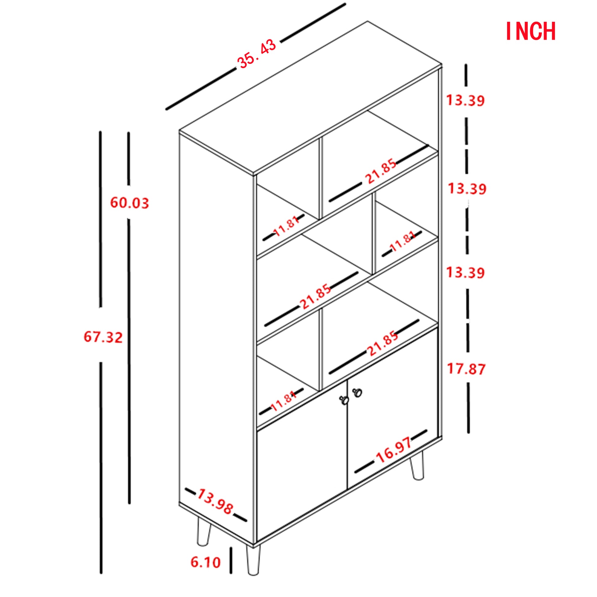 67" Bookcase With Doors, 3 Tier Bookshelf, Gray Oak Oak Mdf