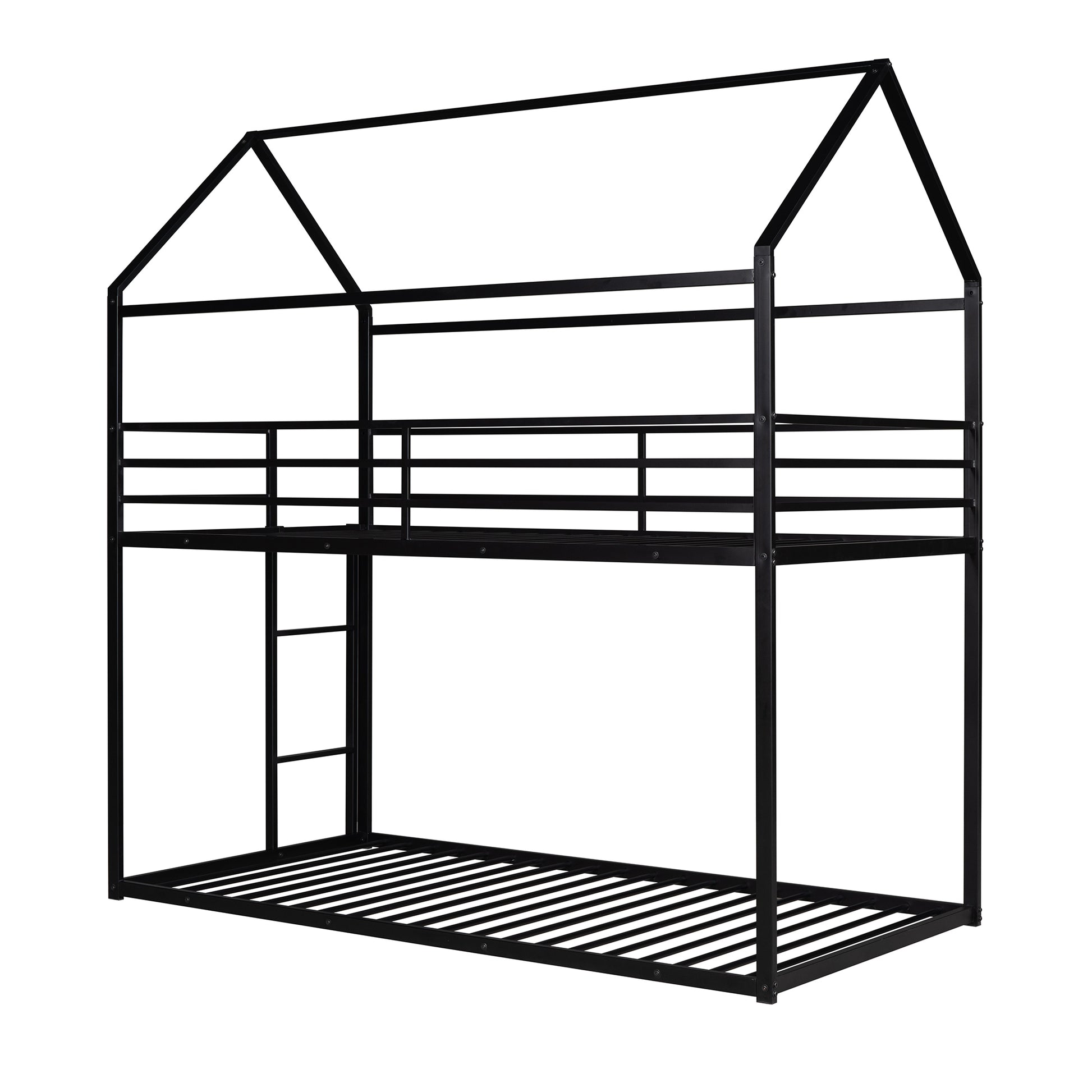 Bunk Beds For Kids Twin Over Twin,House Bunk Bed Metal Bed Frame Built In Ladder,No Box Spring Needed Black Black Metal