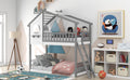 Twin Over Twin Bunk Bed Wood Bed With Roof, Window, Ladder Gray Old Sku :Lp000008Aae Twin Gray Solid Wood