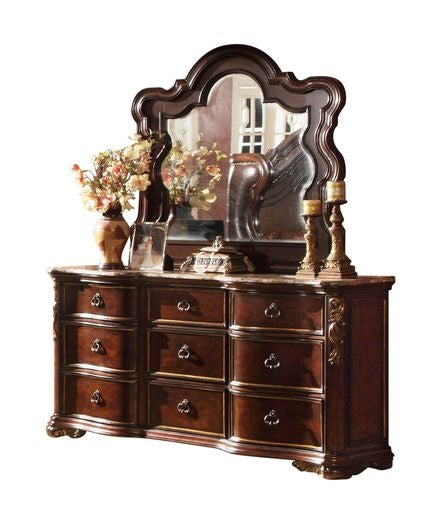 Traditional Style King 5Pc Bedroom Set Made With Wood In Dark Walnut Box Spring Not Required King Walnut Brown Wood 5 Piece Set Bedroom Bed Included,Chest Included,Dresser Included,Mirror