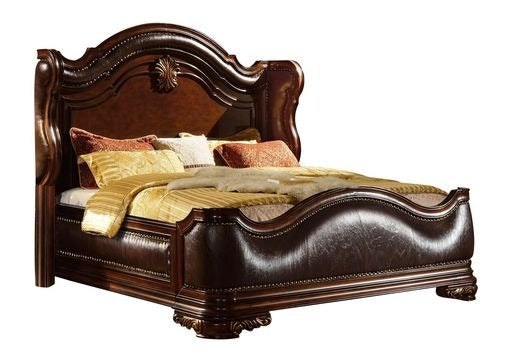 Bella Traditional Style Queen Bed Made With Wood In Dark Walnut Box Spring Not Required Queen Walnut Brown Wood Bedroom Traditional Acacia Panel Upholstered Wood