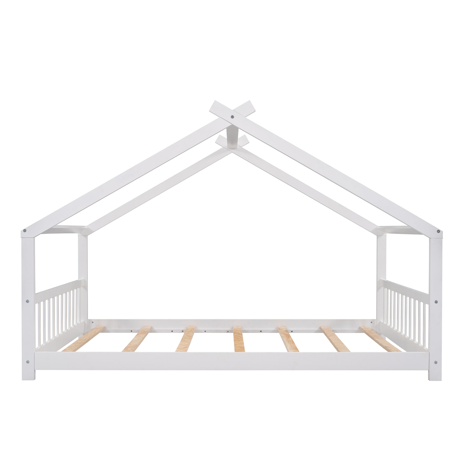 Full Size House Bed Wood Bed, White White Solid Wood