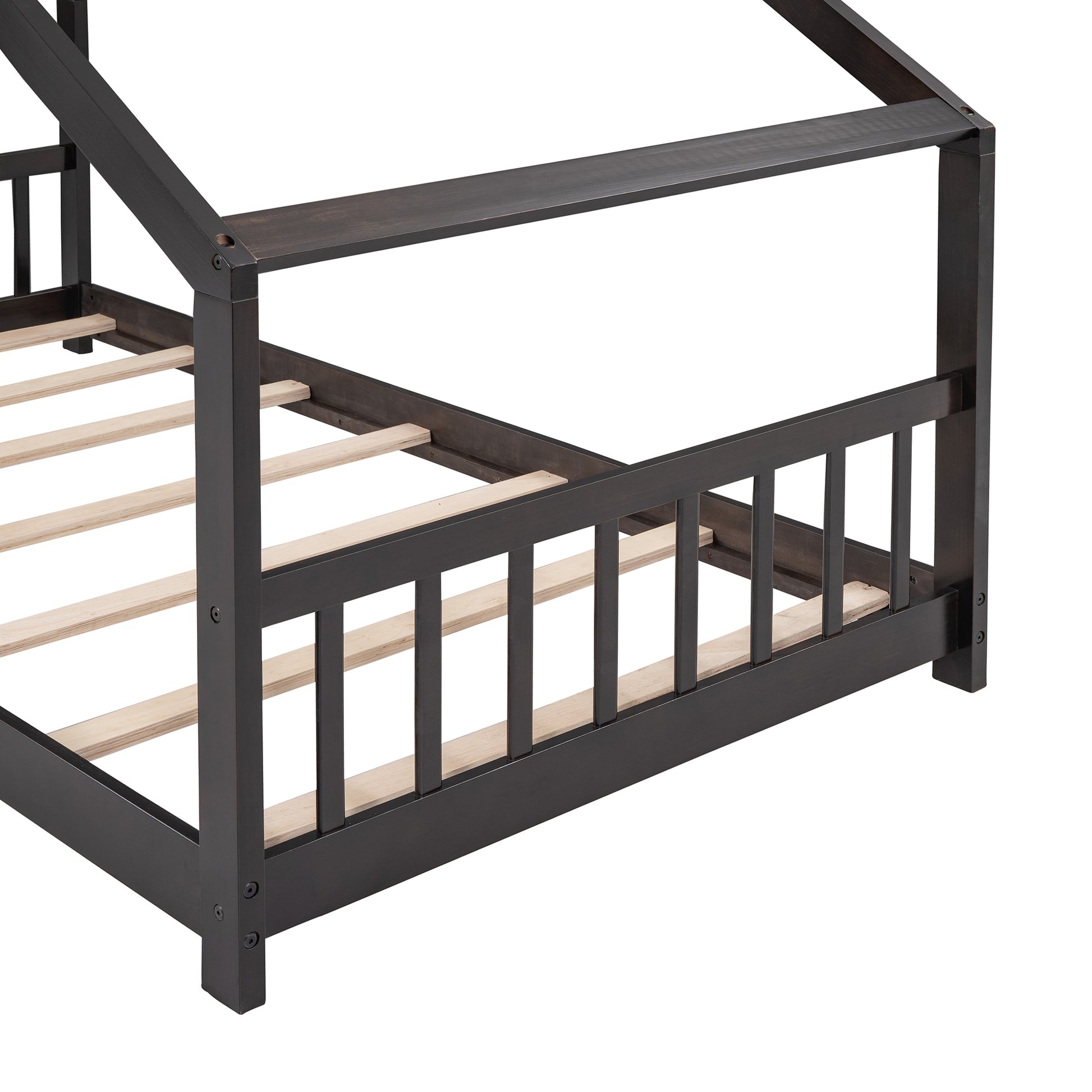 Twin Size House Bed Wood Bed, Espresso Espresso Solid Wood