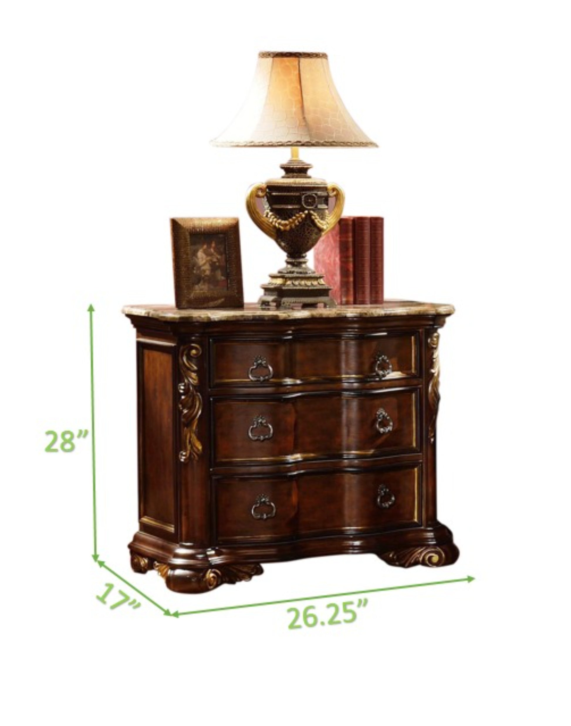 Traditional Style Night Stand Made With Wood In Dark Walnut Walnut Brown 3 Drawers Bedroom Traditional Acacia Upholstered Wood