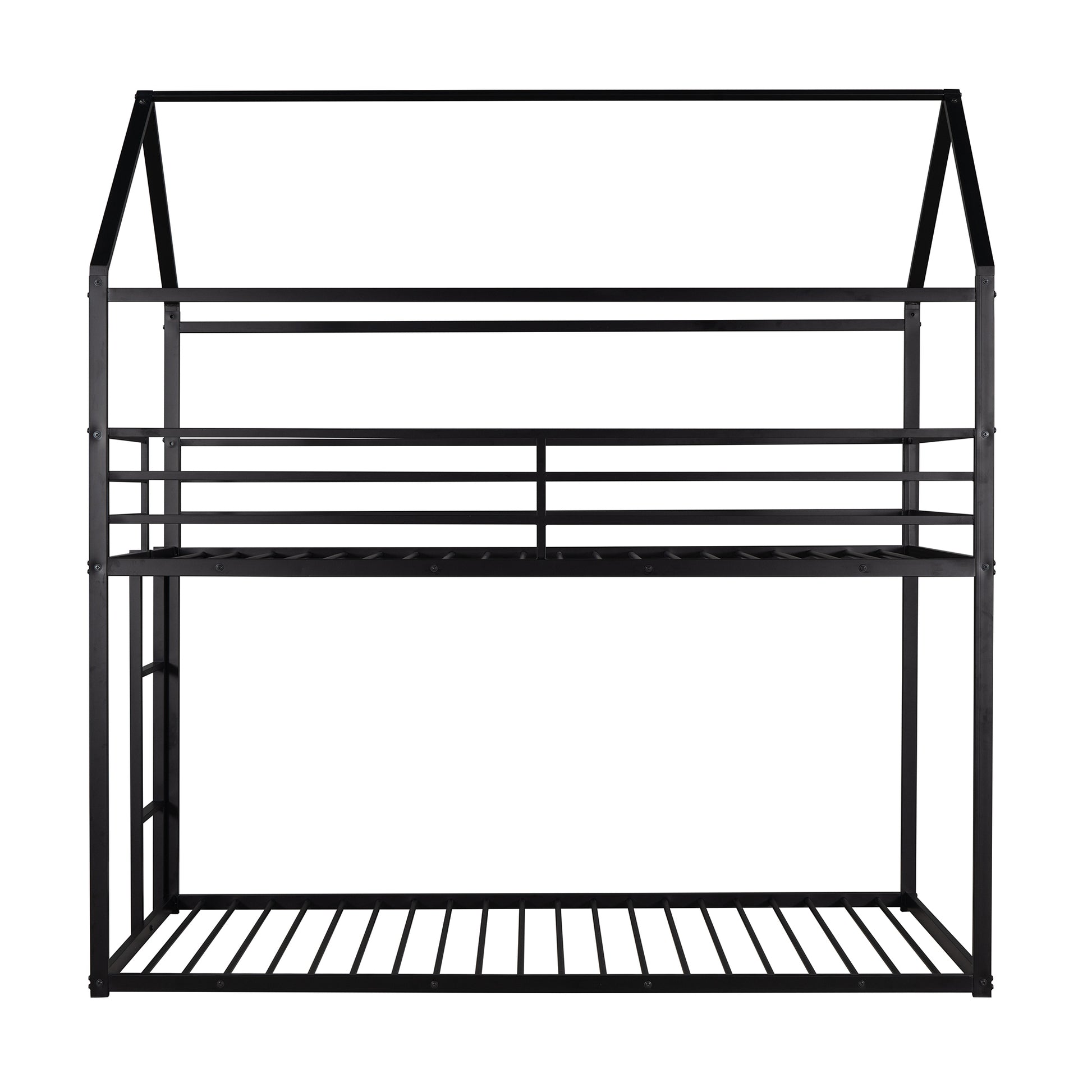 Bunk Beds For Kids Twin Over Twin,House Bunk Bed Metal Bed Frame Built In Ladder,No Box Spring Needed Black Black Metal