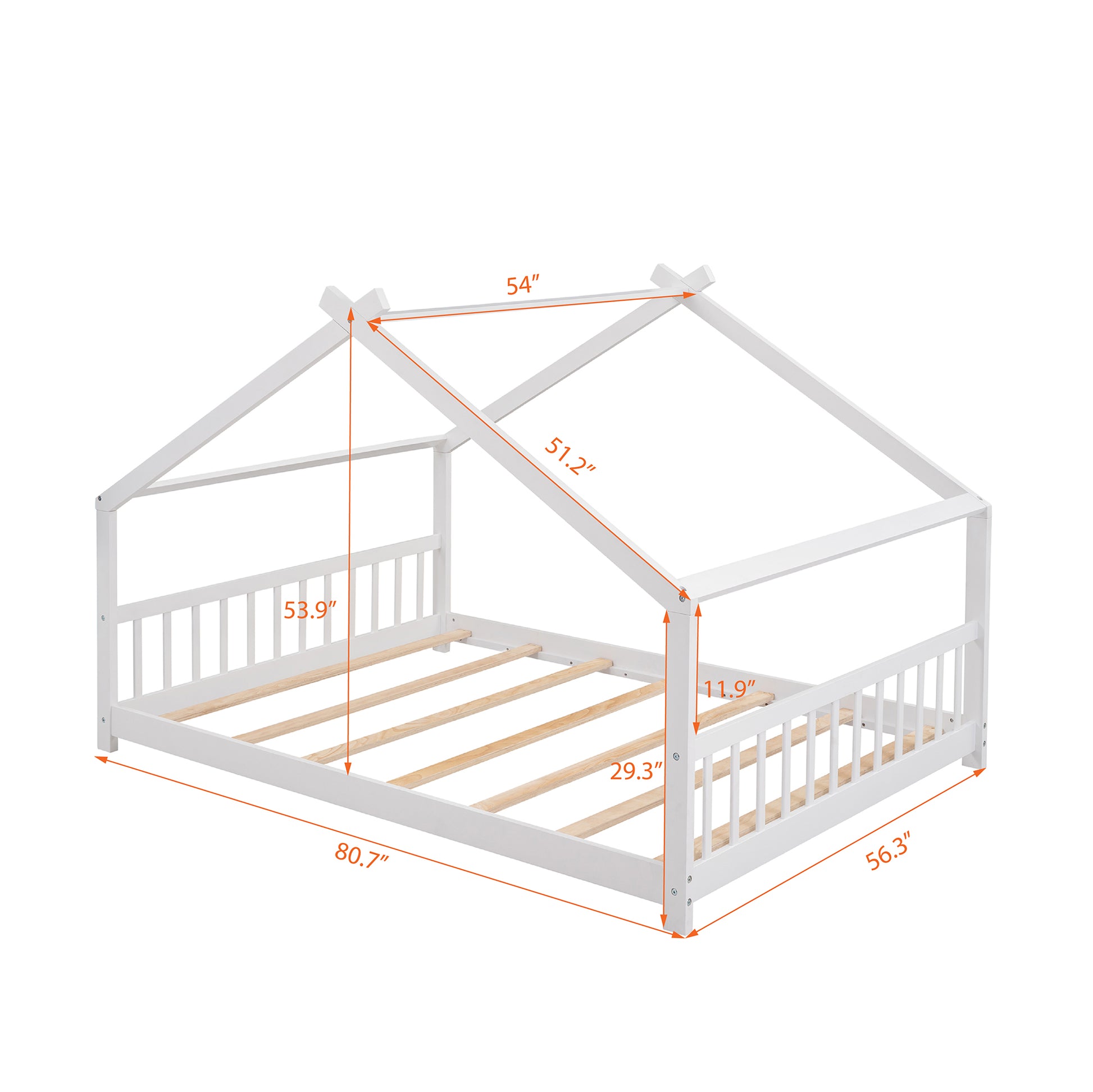 Full Size House Bed Wood Bed, White White Solid Wood