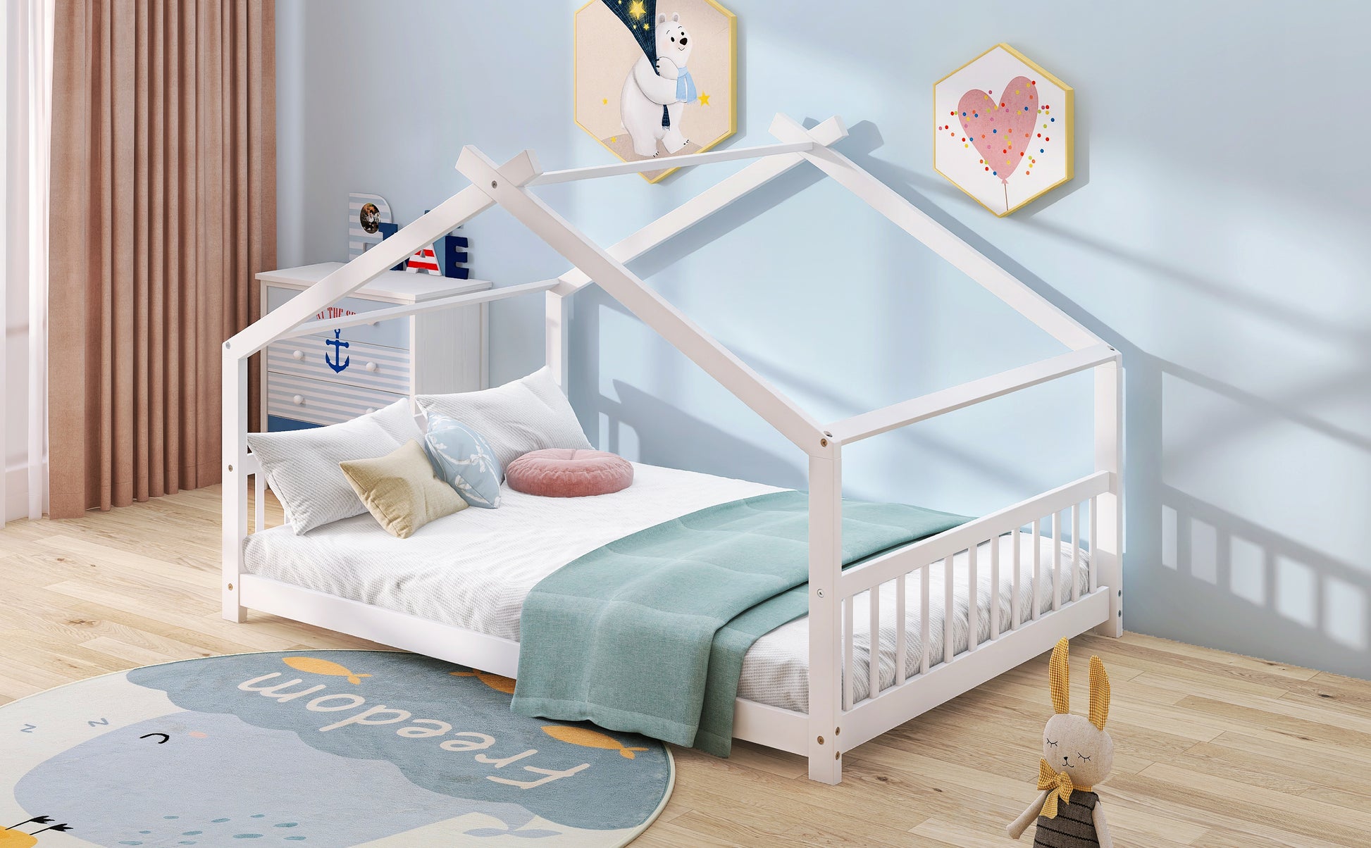 Full Size House Bed Wood Bed, White Old Sku:Wf282521Aak White Solid Wood