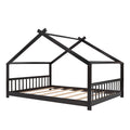 Full Size House Bed Wood Bed, Espresso Espresso Solid Wood