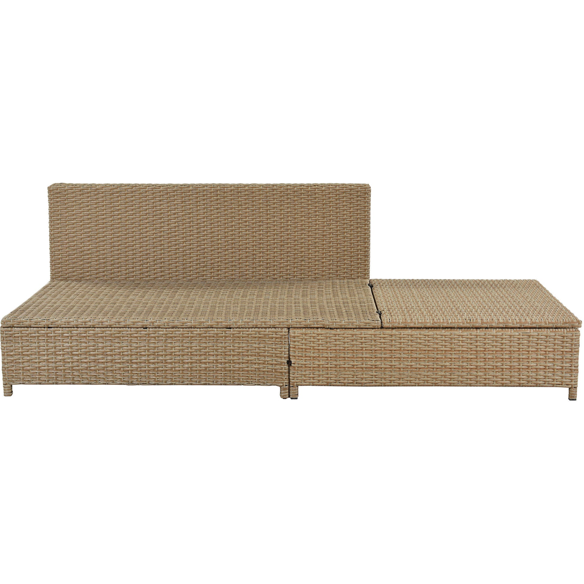 Patio 3 Piece Rattan Sofa Set All Weather Pe Wicker Sectional Set With Adjustable Chaise Lounge Frame And Tempered Glass Table, Natural Brown Yes Complete Patio Set Natural Water Resistant Frame Water Resistant Cushion Garden & Outdoor Casual Sofa