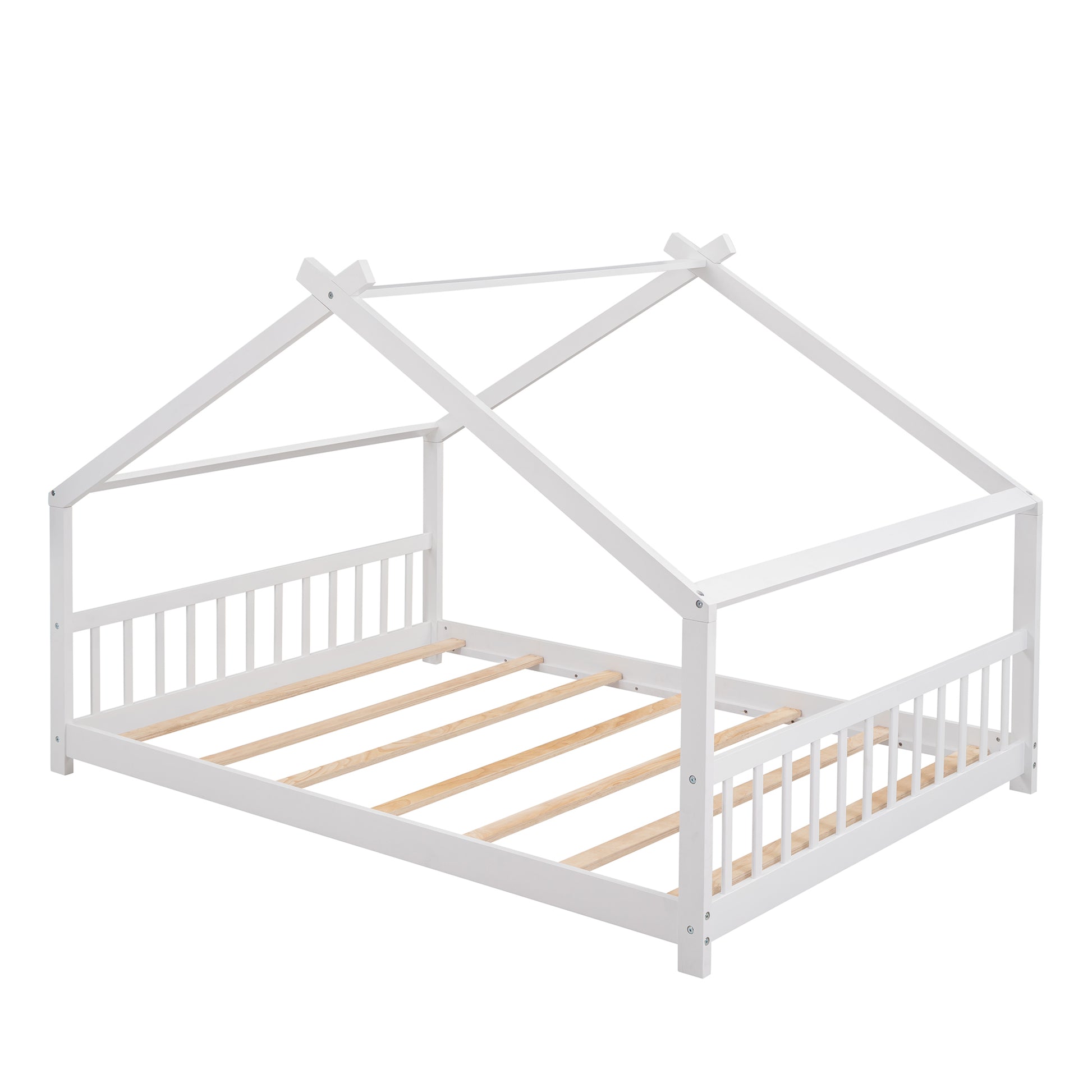 Full Size House Bed Wood Bed, White White Solid Wood