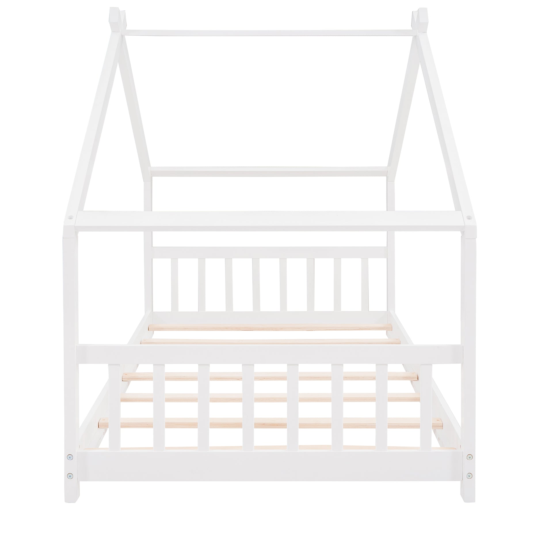 Twin Size House Bed Wood Bed, White Old Sku:Wf282521Aak White Solid Wood