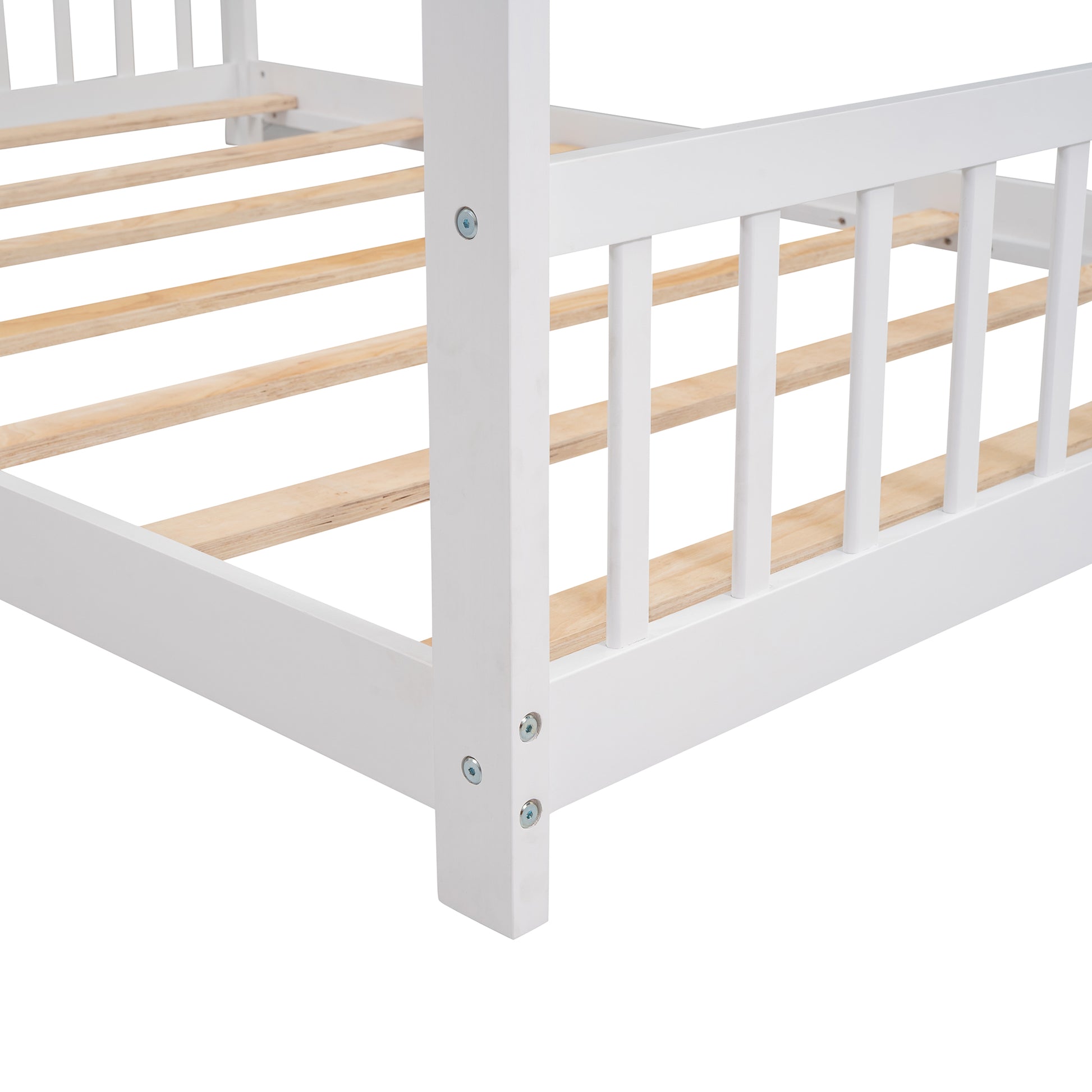 Full Size House Bed Wood Bed, White White Solid Wood