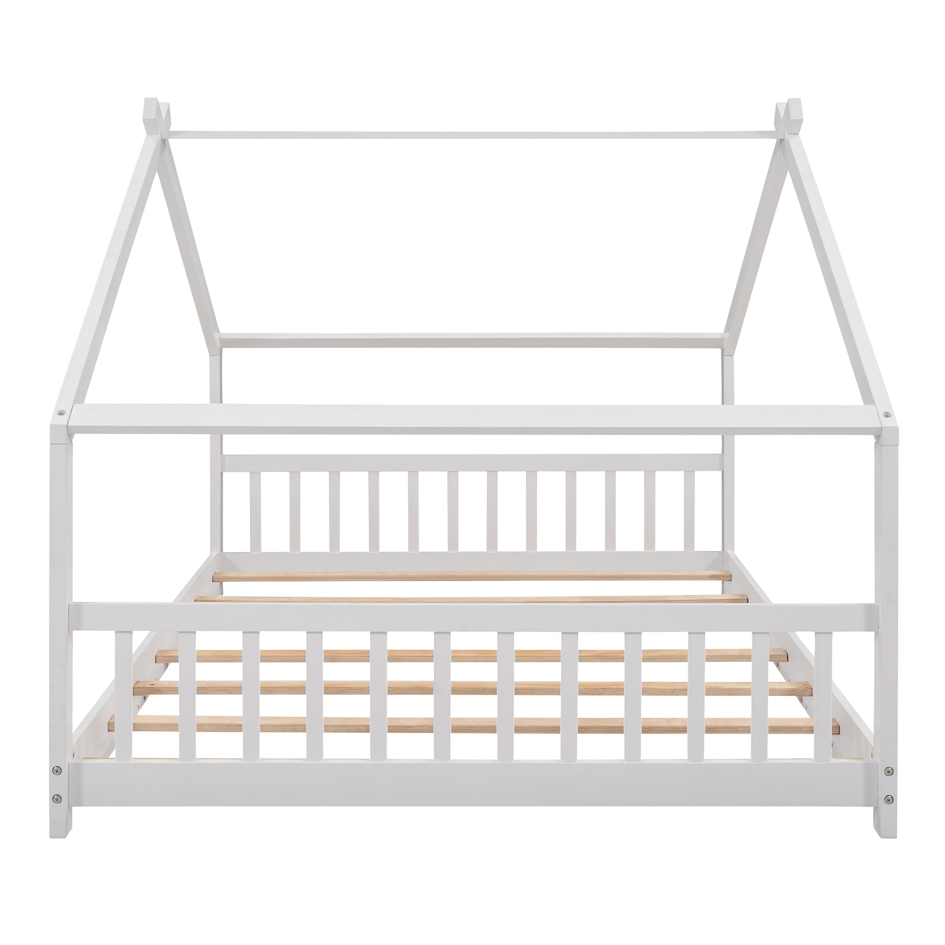 Full Size House Bed Wood Bed, White White Solid Wood