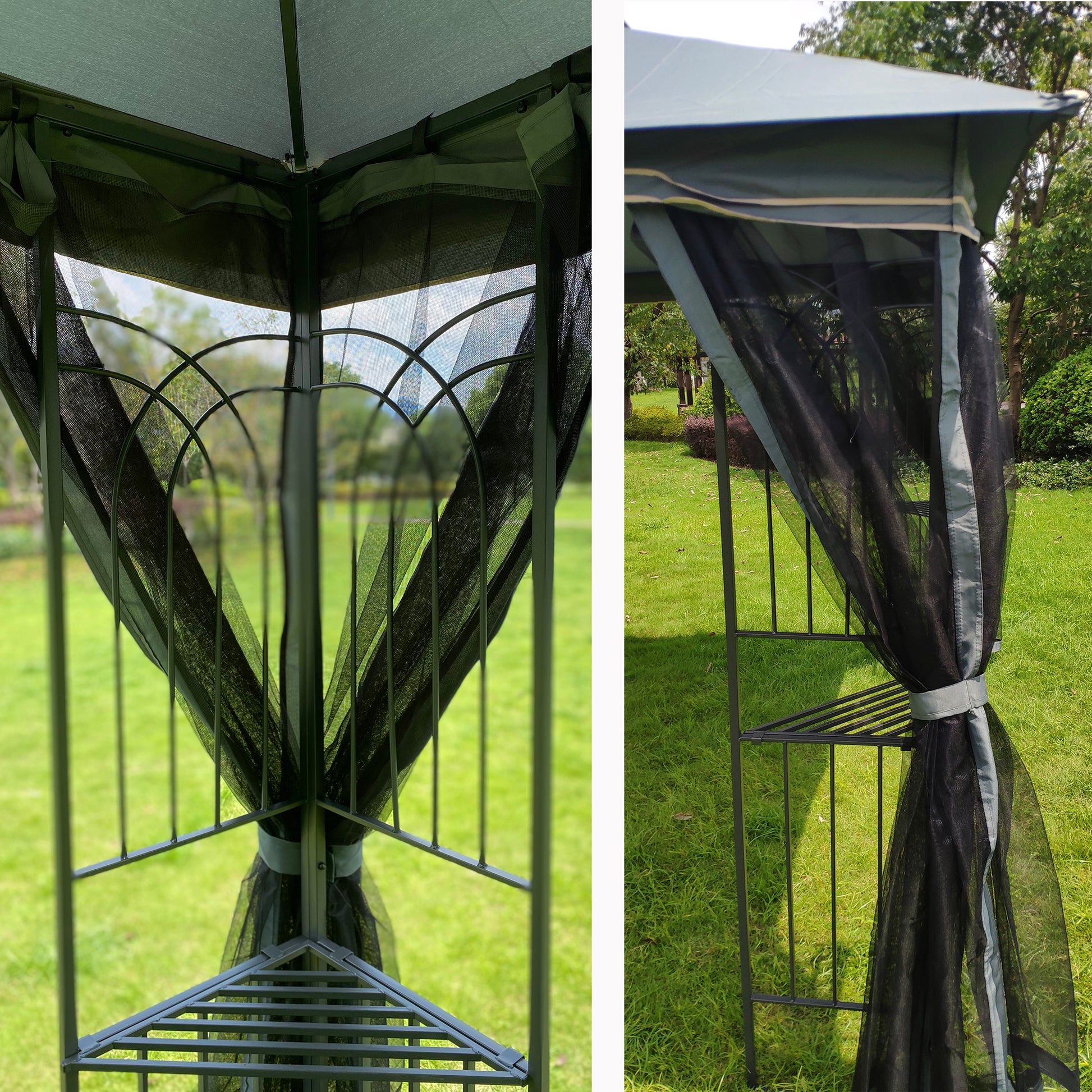 10X10 Outdoor Patio Gazebo Canopy Tent With Ventilated Double Roof And Mosquito Net Detachable Mesh Screen On All Sides ,Suitable For Lawn, Garden, Backyard And Deck,Gray Top Gray Steel