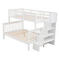 Stairway Twin Over Full Bunk Bed With Storage And Guard Rail For Bedroom, White Color Old Sku :Lp000019Aak White Solid Wood