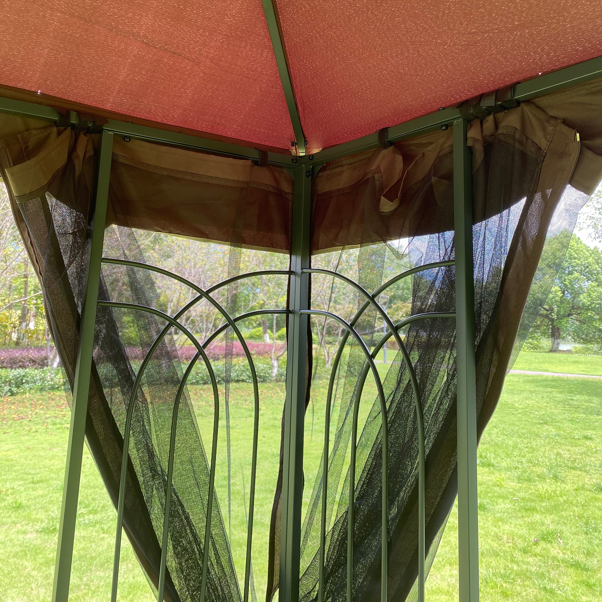 10X10 Outdoor Patio Gazebo Canopy Tent With Ventilated Double Roof And Mosquito Net Detachable Mesh Screen On All Sides ,Suitable For Lawn, Garden, Backyard And Deck,Brown Top Brown Steel