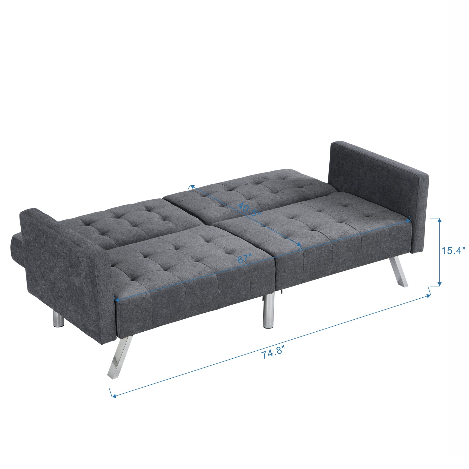 Sofa Bed Convertible Folding Dark Grey Lounge Couch Loveseat Sleeper Sofa Armrests Living Room Bedroom Apartment Reading Room Dark Gray Linen