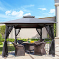 10X10 Outdoor Patio Gazebo Canopy Tent With Ventilated Double Roof And Mosquito Net Detachable Mesh Screen On All Sides ,Suitable For Lawn, Garden, Backyard And Deck,Gray Top Gray Steel