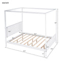 Queen Size Canopy Platform Bed With Headboard And Footboard,Slat Support Leg,White Box Spring Not Required Queen White Wood Canopy Pine