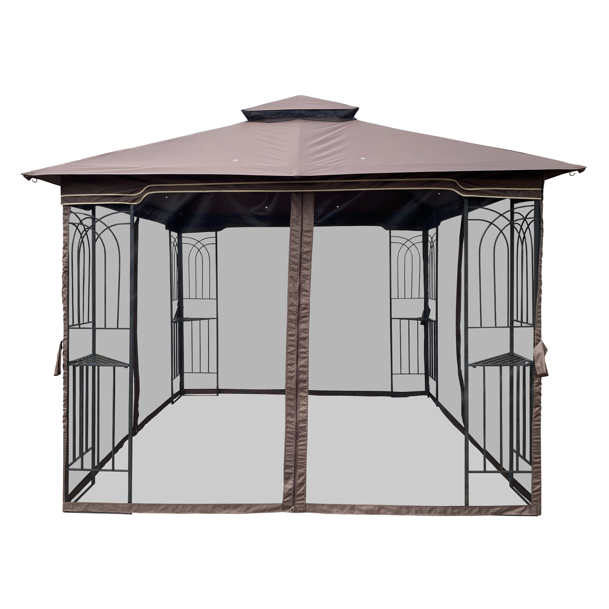 10X10 Outdoor Patio Gazebo Canopy Tent With Ventilated Double Roof And Mosquito Net Detachable Mesh Screen On All Sides ,Suitable For Lawn, Garden, Backyard And Deck,Brown Top Brown Steel