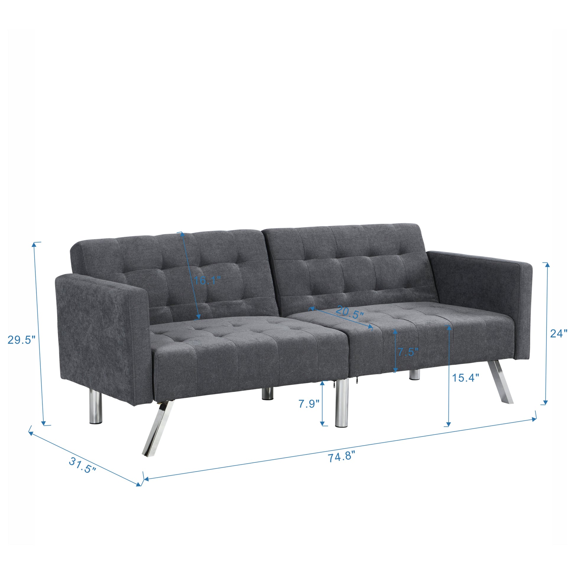 Sofa Bed Convertible Folding Dark Grey Lounge Couch Loveseat Sleeper Sofa Armrests Living Room Bedroom Apartment Reading Room Dark Gray Linen