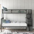 Stairway Twin Over Full Bunk Bed With Storage And Guard Rail For Bedroom, Gray Color Old Sku :Lp000019Aae Gray Solid Wood