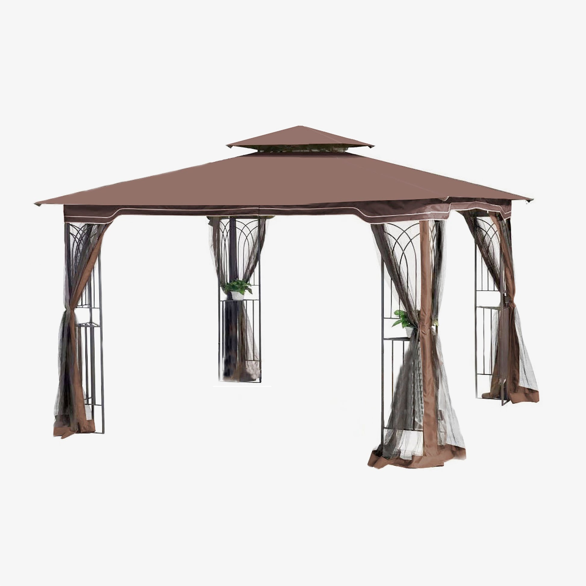 10X10 Outdoor Patio Gazebo Canopy Tent With Ventilated Double Roof And Mosquito Net Detachable Mesh Screen On All Sides ,Suitable For Lawn, Garden, Backyard And Deck,Brown Top Brown Steel