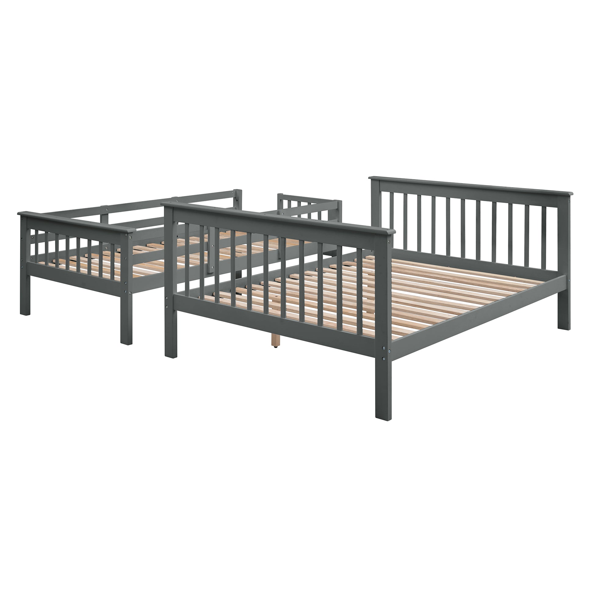 Stairway Twin Over Full Bunk Bed With Storage And Guard Rail For Bedroom, Gray Color Old Sku :Lp000019Aae Gray Solid Wood