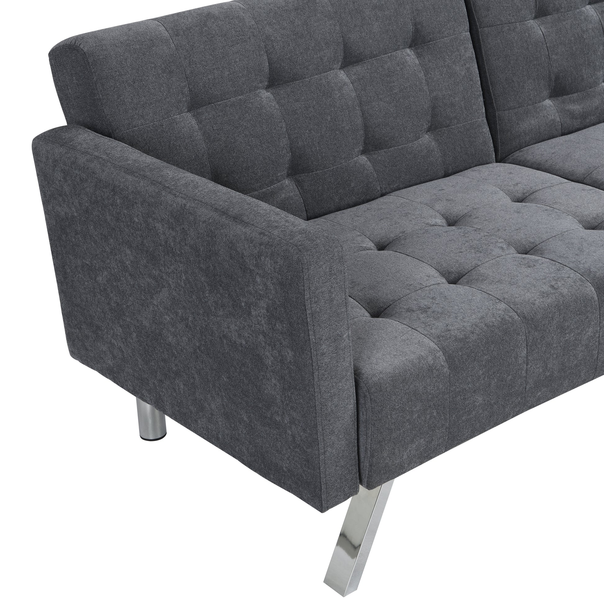 Sofa Bed Convertible Folding Dark Grey Lounge Couch Loveseat Sleeper Sofa Armrests Living Room Bedroom Apartment Reading Room Dark Gray Linen