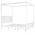 Queen Size Canopy Platform Bed With Headboard And Footboard,Slat Support Leg,White Box Spring Not Required Queen White Wood Canopy Pine