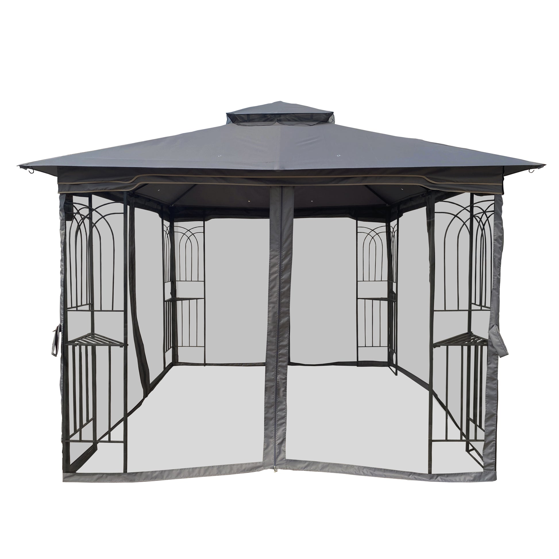 10X10 Outdoor Patio Gazebo Canopy Tent With Ventilated Double Roof And Mosquito Net Detachable Mesh Screen On All Sides ,Suitable For Lawn, Garden, Backyard And Deck,Gray Top Gray Steel