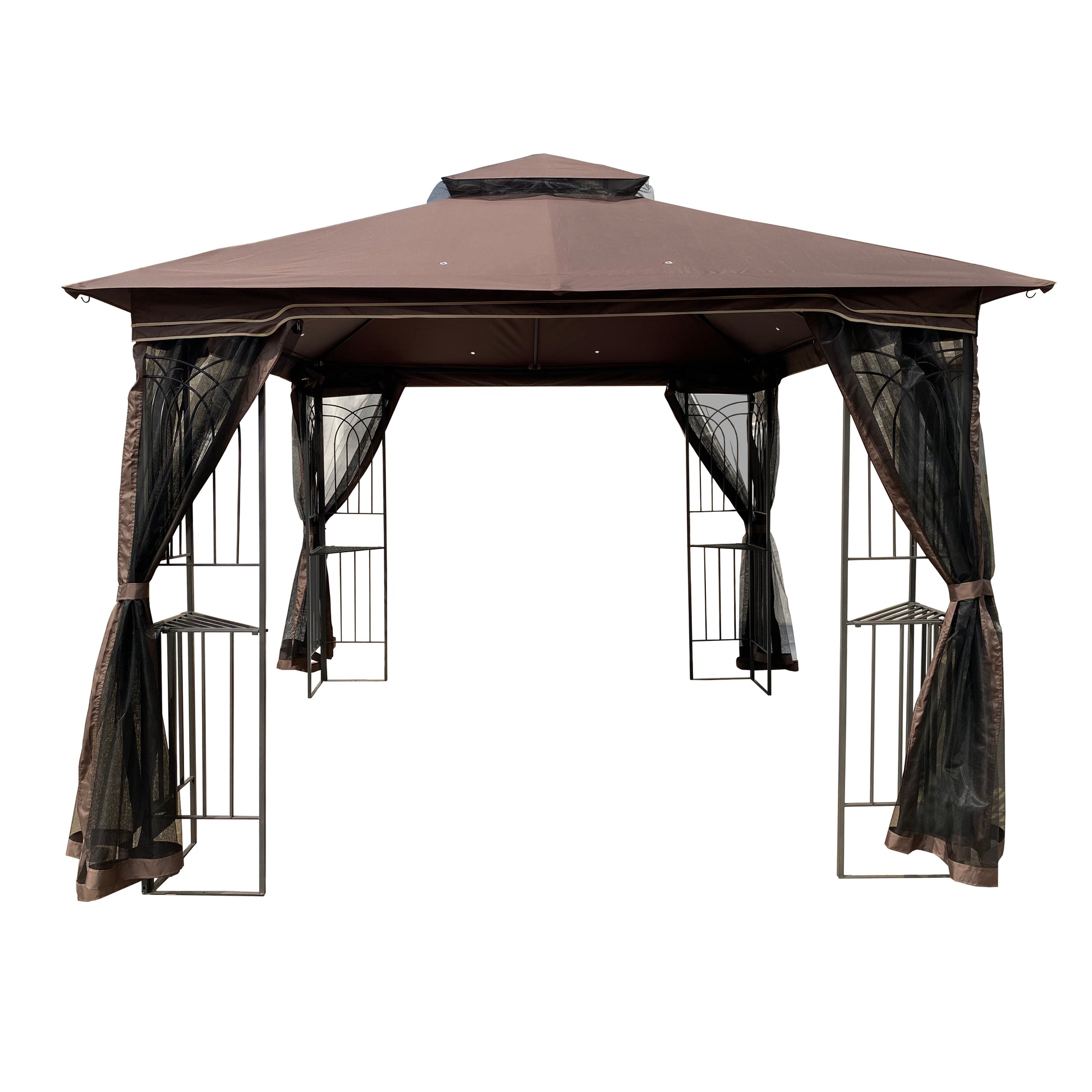 10X10 Outdoor Patio Gazebo Canopy Tent With Ventilated Double Roof And Mosquito Net Detachable Mesh Screen On All Sides ,Suitable For Lawn, Garden, Backyard And Deck,Brown Top Brown Steel