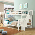 Stairway Twin Over Full Bunk Bed With Storage And Guard Rail For Bedroom, White Color Old Sku :Lp000019Aak White Solid Wood