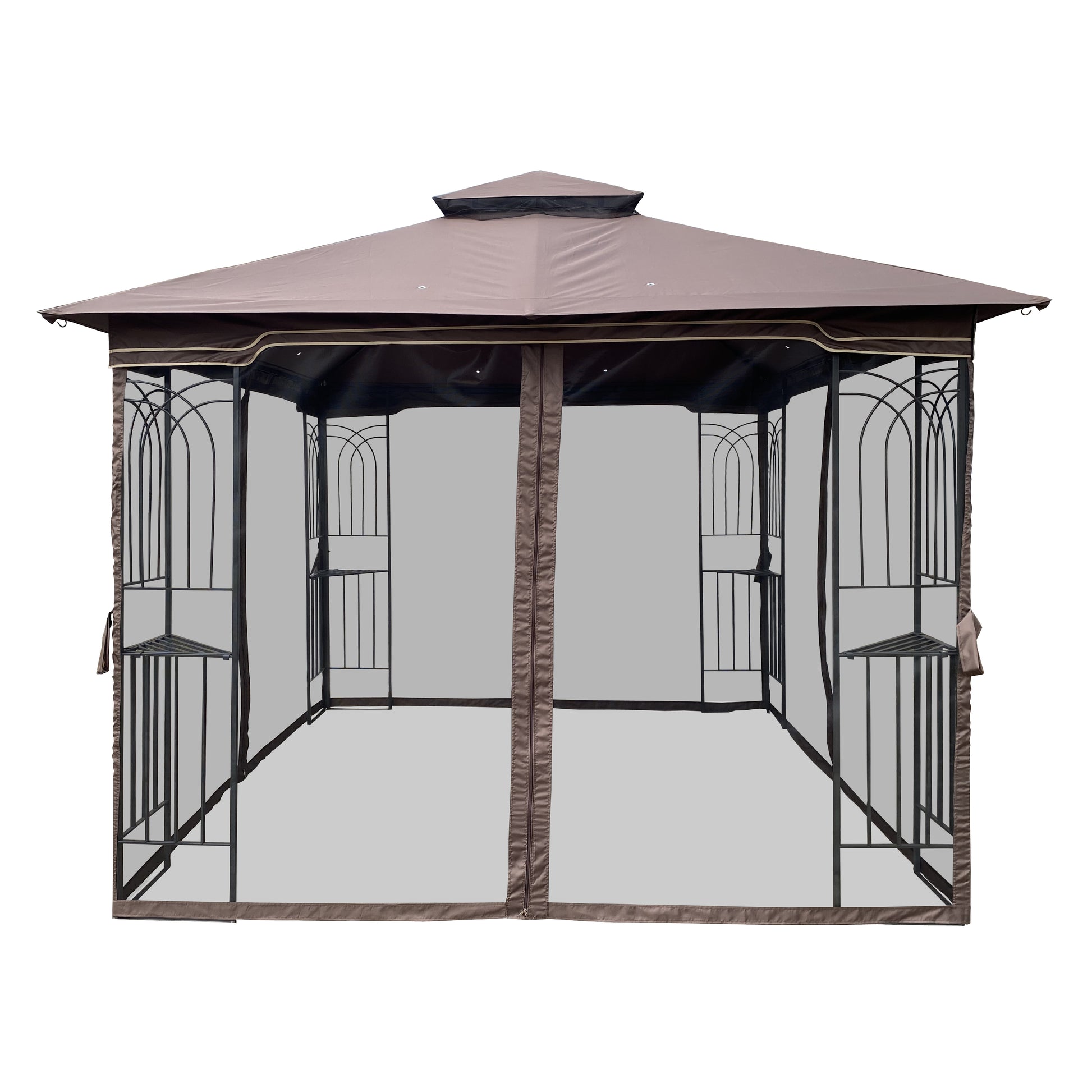 10X10 Outdoor Patio Gazebo Canopy Tent With Ventilated Double Roof And Mosquito Net Detachable Mesh Screen On All Sides ,Suitable For Lawn, Garden, Backyard And Deck,Brown Top Brown Steel