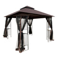 10X10 Outdoor Patio Gazebo Canopy Tent With Ventilated Double Roof And Mosquito Net Detachable Mesh Screen On All Sides ,Suitable For Lawn, Garden, Backyard And Deck,Brown Top Brown Steel