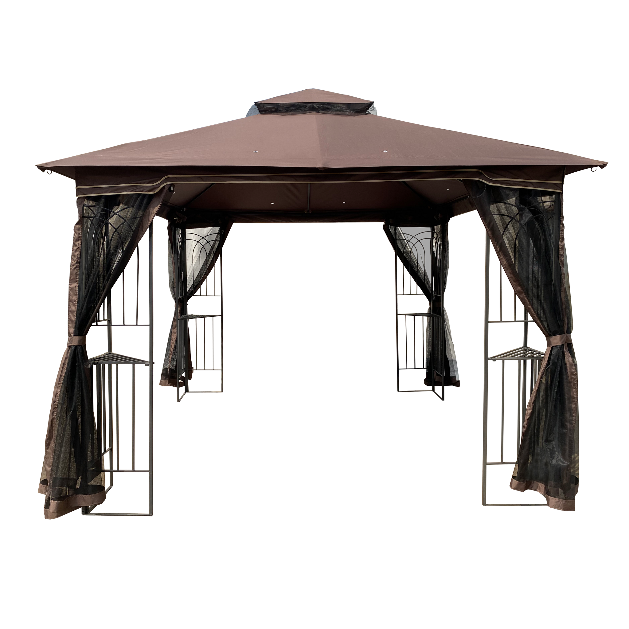 10X10 Outdoor Patio Gazebo Canopy Tent With Ventilated Double Roof And Mosquito Net Detachable Mesh Screen On All Sides ,Suitable For Lawn, Garden, Backyard And Deck,Brown Top Brown Steel