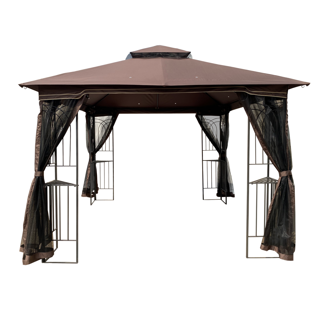 10X10 Outdoor Patio Gazebo Canopy Tent With Ventilated Double Roof And Mosquito Net Detachable Mesh Screen On All Sides ,Suitable For Lawn, Garden, Backyard And Deck,Brown Top Brown Steel