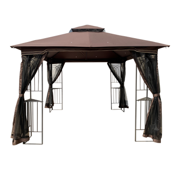 10X10 Outdoor Patio Gazebo Canopy Tent With Ventilated Double Roof And Mosquito Net Detachable Mesh Screen On All Sides ,Suitable For Lawn, Garden, Backyard And Deck,Brown Top Brown Steel