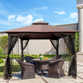 10X10 Outdoor Patio Gazebo Canopy Tent With Ventilated Double Roof And Mosquito Net Detachable Mesh Screen On All Sides ,Suitable For Lawn, Garden, Backyard And Deck,Brown Top Brown Steel