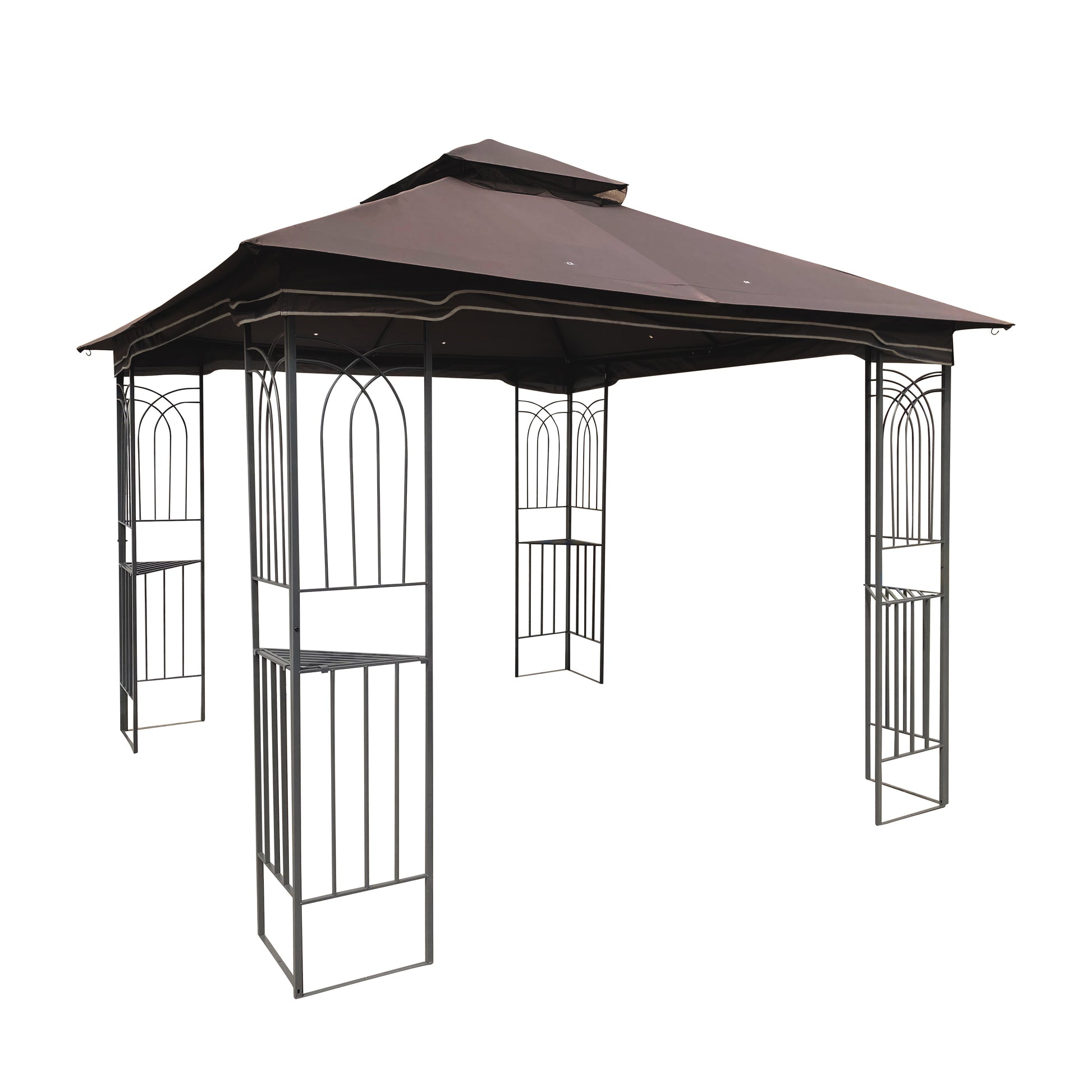 10X10 Outdoor Patio Gazebo Canopy Tent With Ventilated Double Roof And Mosquito Net Detachable Mesh Screen On All Sides ,Suitable For Lawn, Garden, Backyard And Deck,Brown Top Brown Steel