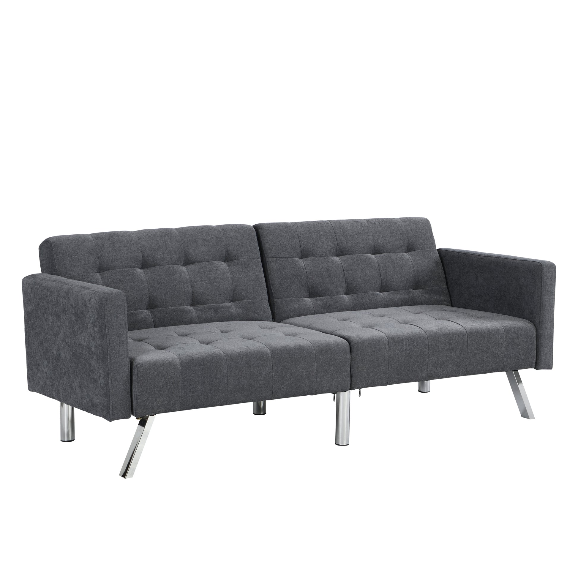 Sofa Bed Convertible Folding Dark Grey Lounge Couch Loveseat Sleeper Sofa Armrests Living Room Bedroom Apartment Reading Room Dark Gray Linen