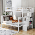 Stairway Twin Over Full Bunk Bed With Storage And Guard Rail For Bedroom, White Color Old Sku :Lp000019Aak White Solid Wood