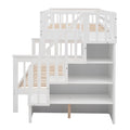 Stairway Twin Over Full Bunk Bed With Storage And Guard Rail For Bedroom, White Color Old Sku :Lp000019Aak White Solid Wood