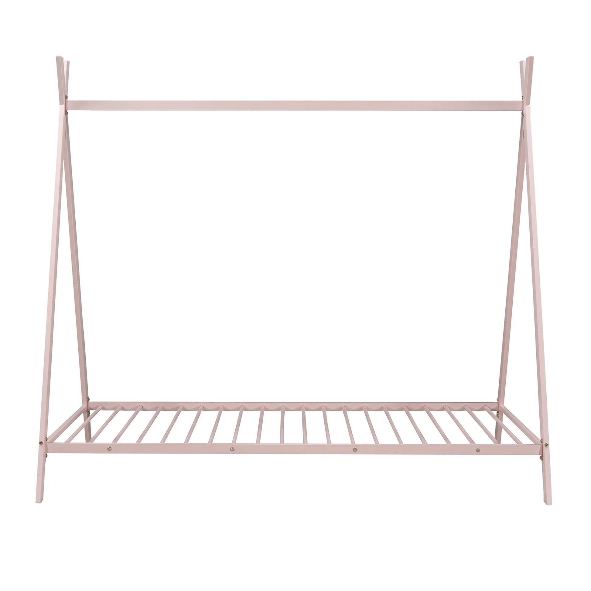 House Bed Tent Bed Frame Twin Size Metal Floor Play House Bed With Slat For Kids Girls Boysno Box Spring Needed Pink Pink Metal